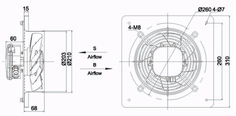 Industrial fan YWF-4E-200-B-92/15-B