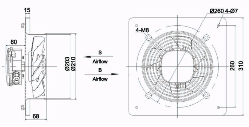 Wentylator przemysłowy YWF-2E-200-B-92/15-B