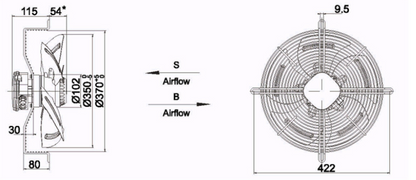 Wentylator Przemysłowy YWF-4E-350-B-102/34-G
