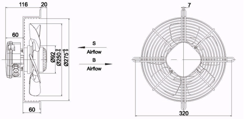 Industrial Fan YWF-4E-250-S-92/25-G