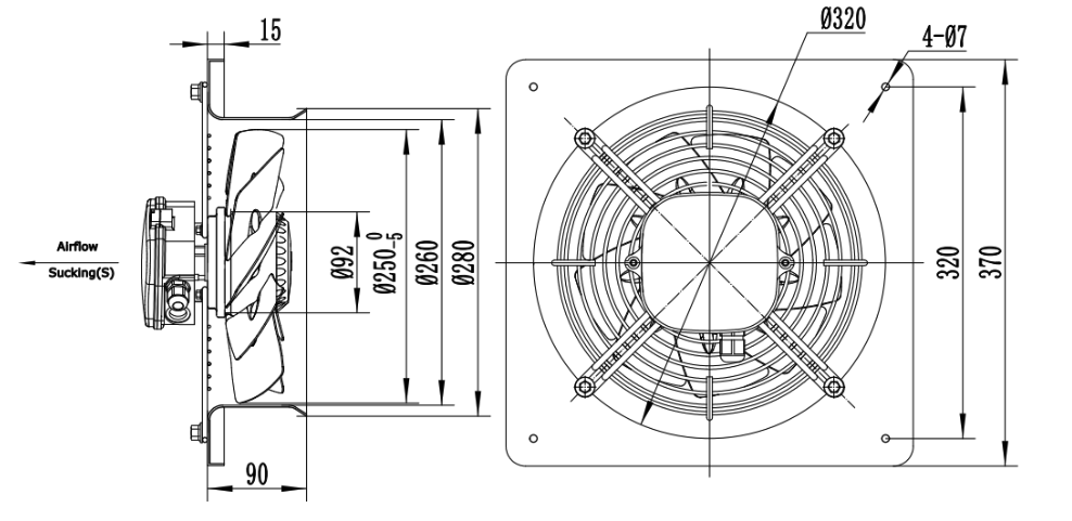 Wentylator przemysłowy YWF-2E-250-B-92/25-B